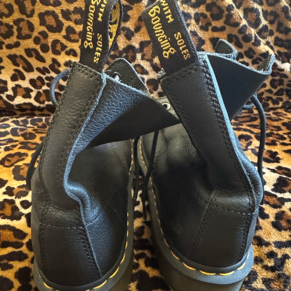 Dr. Martens Black Leather Combat Boots with Yellow Stitching - Picture 5 of 6